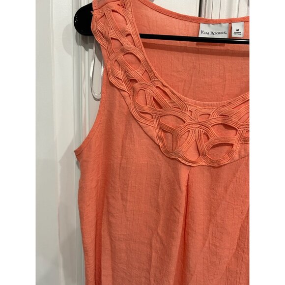 Kim Rogers Coral Sleeveless Top Crochet Neckline Detail Size Medium - Picture 4 of 9
